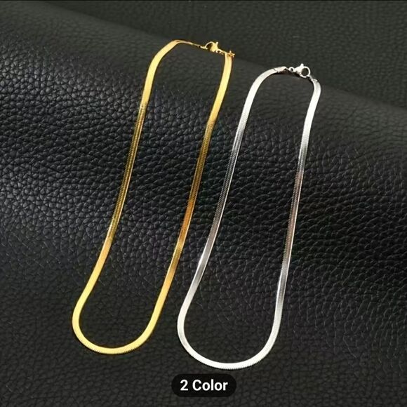 Stainless Steel 18K Gold Plated or Silver Plated Chain Herringbone Necklace - Picture 4 of 12